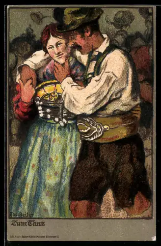 Steindruck-AK Pärchen geht zum Tanzen