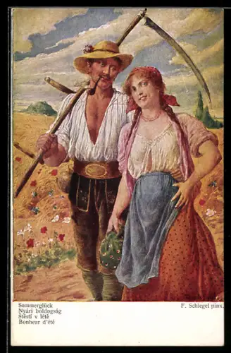 Künstler-AK sign. F. Schlegel: Zwei Bauern im Feld