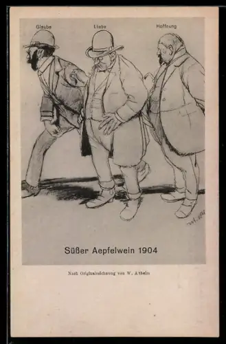 AK Herren im Anzug mit Melonen, Reklame für Süsser Äpfelwein 1904