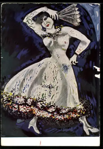 Künstler-AK sign. Marc Chagall: Hübsche Frau mit Fächer beim Tanz