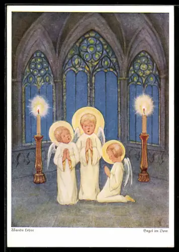 Künstler-AK sign. Wanda Lehre: Engel im Dom beim Gebet