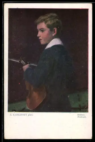 Künstler-AK sign. A. Karlinsky: Junge mit Violine im Portrait