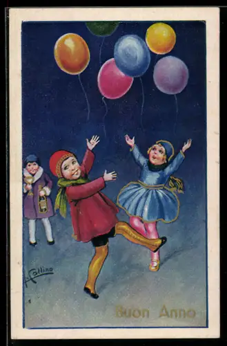 Künstler-AK sign. Collino: Kinder spielen mit Luftballons