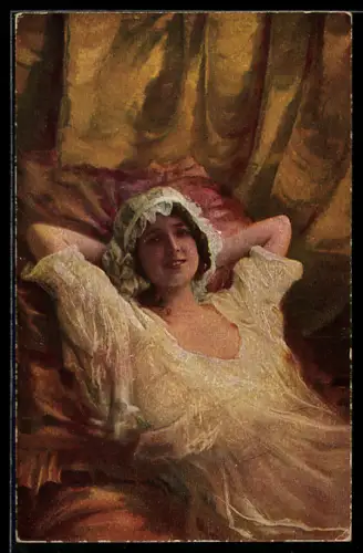 Künstler-AK sign. C. Weber: Herzenskönigin auf einer Liege