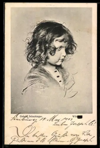 Künstler-AK sign. Gabriel Schachinger: Junges Kind im Profil