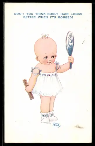 Künstler-AK sign. Dora Dean: Kleinkind mit einem Handspiegel und Kamm