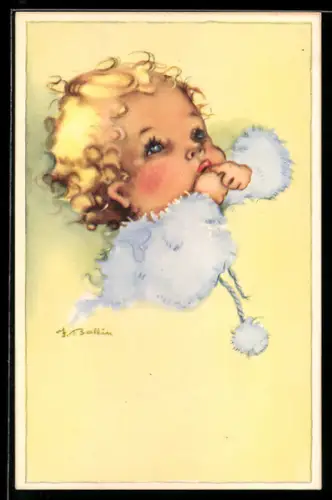 Künstler-AK sign. J. Ballin: Kleinkind in flauschiger Kleidung