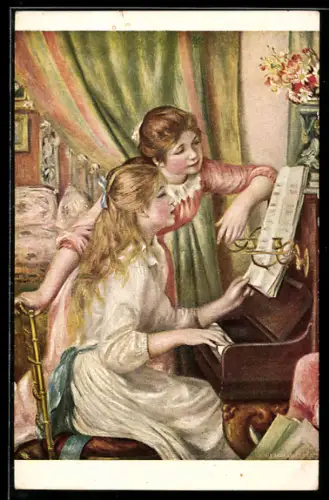 Künstler-AK sign. A. Renoir: Zwei junge Frauen am Piano