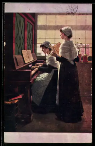 AK Zwei junge Mädchen üben das Klavier spielen