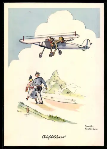 Künstler-AK Aufklärer im Tiefflug