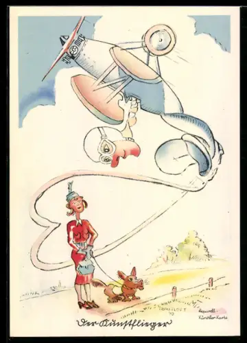 Künstler-AK Der Kampfflieger, Humor