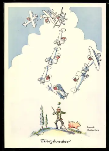 Künstler-AK Flieger-Humor, Sturzbomber
