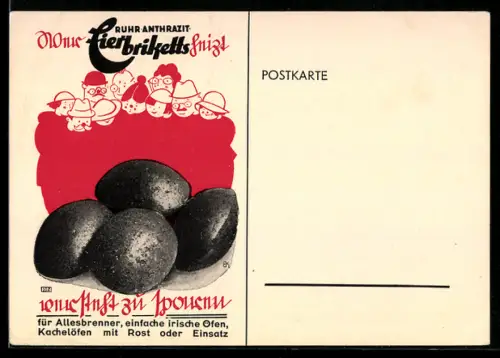 AK Reklame für Ruhr-Anthrazit Eierbriketts, Für Allesbrenner und Kachelöfen