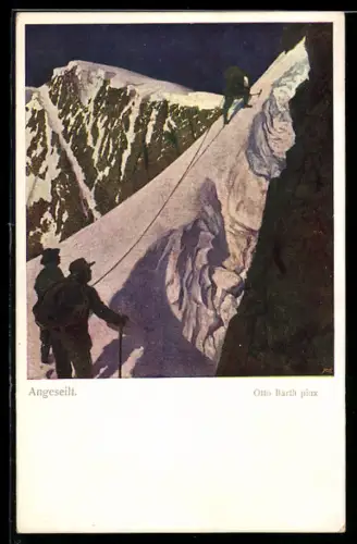 Künstler-AK Otto Barth: Angeseilte Bergsteiger
