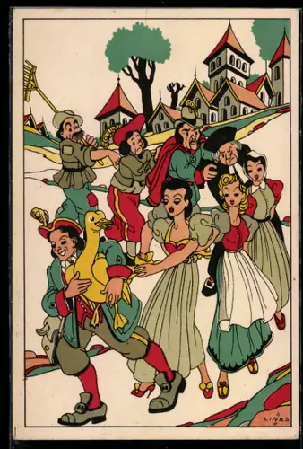Künstler-AK Karel L. Links: Die Goldene Gans, Märchen