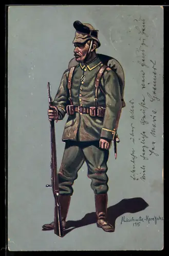 Künstler-AK Unteroffizier des K. Sächs. Schützen-(Füs.) Regt. Prinz Georg Nr. 108 (Dresden), Felduniform