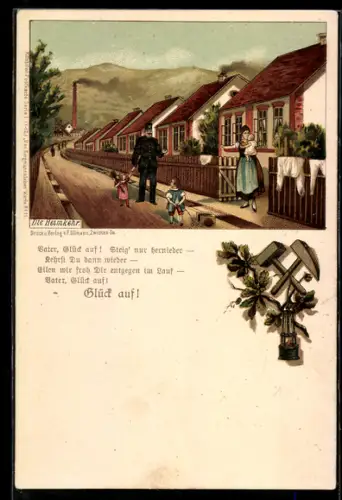 Lithographie Bergmann kehrt von der Arbeit Heim