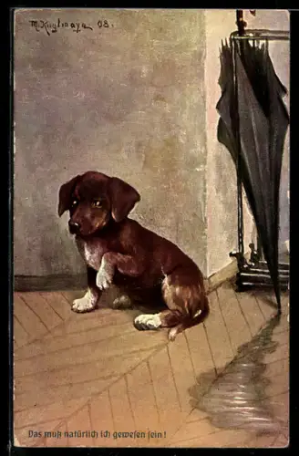 Künstler-AK Dackelwelpe