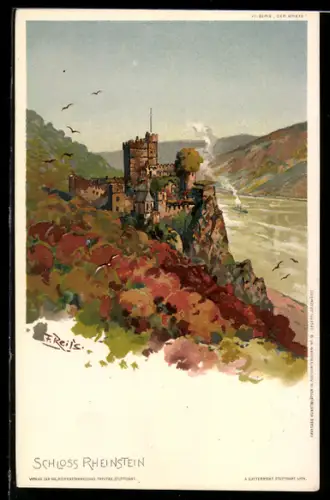 Künstler-AK Fritz Reiss: Panoramablick zum Schloss Rheinstein