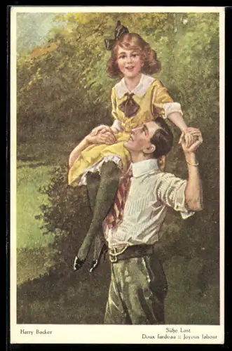 Künstler-AK sign. Harry Backer: Vater trägt Tochter auf den Schultern
