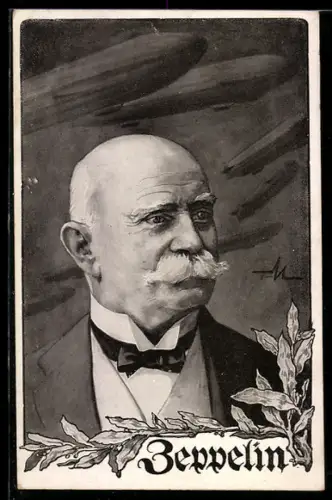 Künstler-AK Graf Zeppelin, Portrait im Anzug
