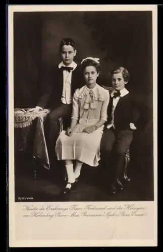 AK Kinder des Erzherzoges Franz Ferdinand von Österreich Prinz Max, Prinzessin Sophie u. Prinz Ernst