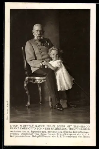 AK Seine Majestät Kaiser Franz Josef I. von Österreich mit Erzherzog Franz Josef Otto, Rotes Kreuz