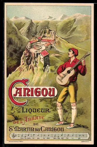 AK Reklame für Canigou Liqueur, Mann mit Gitarre, Lied