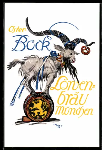 AK München, Münchner Kindlbräu, Bock auf einem Fass, Brauerei-Werbung