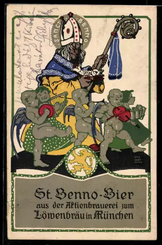 Künstler-AK Otto Obermeier: München, Brauerei-Werbung St. Benno-Bier, Aktienbrauerei zum Löwenbräu