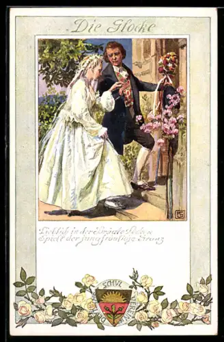 Künstler-AK Karl Friedrich Gsur: Deutscher Schulverein Nr. 194: Brautpaar betritt die Kirche