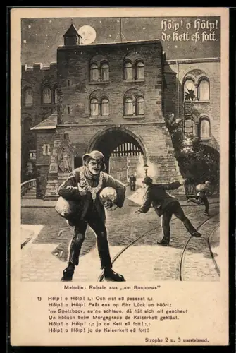 AK Köln, Lied Hölp! Hölp! Och wat ess passeet..., Strassenleben in der Vollmondnacht