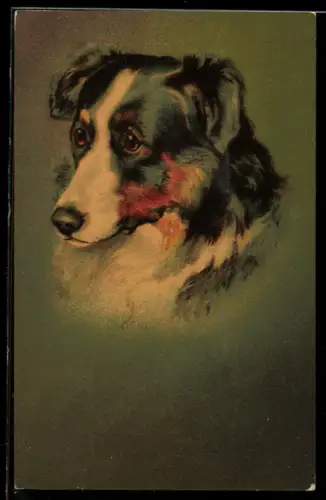 Künstler-AK Portrait eines Hundes mit sorgenvollem Blick