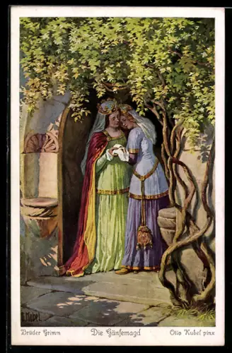 Künstler-AK Otto Kubel: Märchen Die Gänsemagd Nr. 1: Eine Königin hatte eine einzige Tochter...