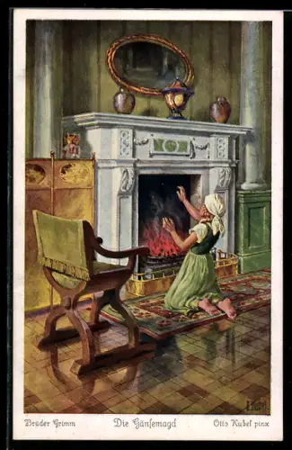 Künstler-AK Otto Kubel: Brüder Grimm, Die Gänsemagd, 5. Der König liess abends die Die Gänsemagd rufen...