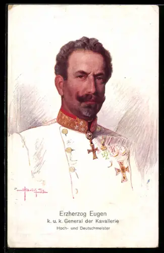 Künstler-AK Erzherzeug Eugen, k. u. k. General der Kavallerie in Uniform