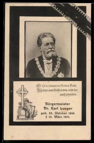 AK Zum Tode von Bürgermeister Carl Lueger ge. 24. Oktober 1844 - gest. 10. März 1910