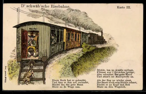 AK D` schwäb`sche Eise`bahne, Eisenbahn mit angebundenem Bock