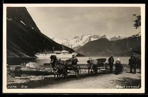 AK Öie, Pferdekutschen am See