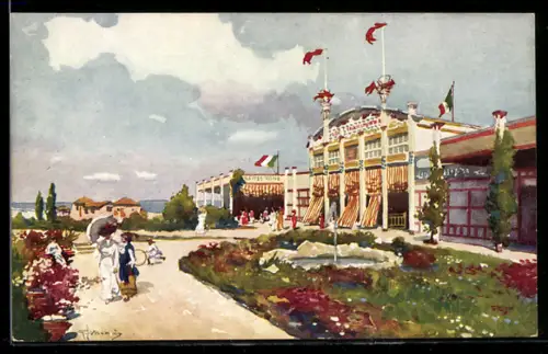 Künstler-AK Lido di Venezia, Entrata del Grande Stabilimento Bagni