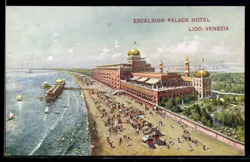AK Lido-Venezia, Excelsior Palace Hotel mit Strand