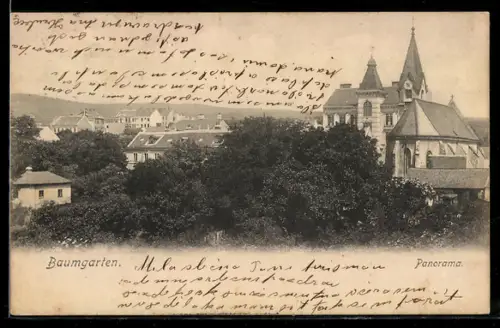 AK Wien, Baumgarten, Panorama mit Kirche