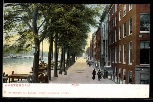 AK Amsterdam, Amstel mit Passanten