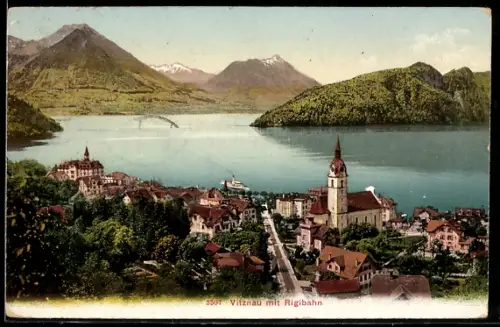 AK Vitznau, Teilansicht mit Kirche und Rigibahn