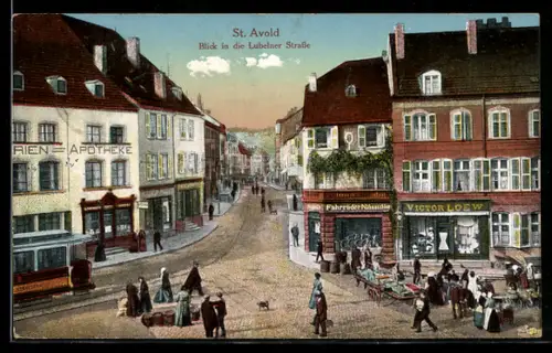 AK St. Avold, Blick in die Lubelner Strasse, Strassenbahn