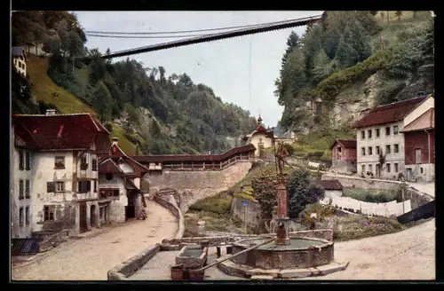 AK Fribourg, La fontaine de la Fidélité et le pont du Gotteron