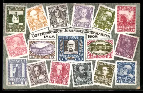 AK Briefmarken mit Abbildungen des Kaiser`s Franz Josef I. von Österreich