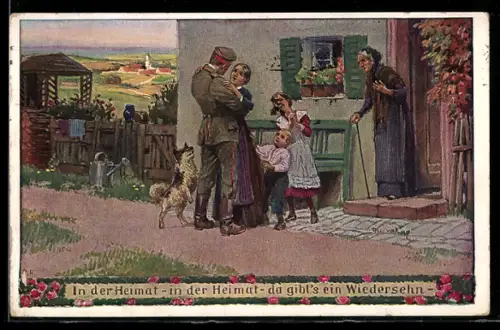 Künstler-AK P. Hey: Unsere Feldgrauen, In der Heimat - da gibt's ein Wiedersehen, Verein für das Deutschtum im Ausland