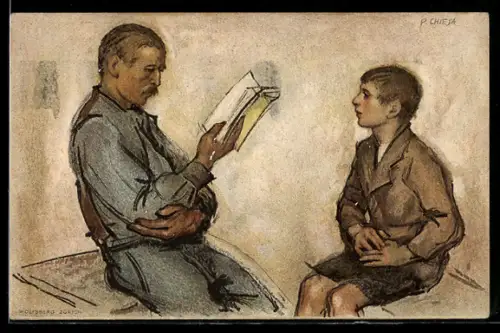 Künstler-AK P. Chiesa: Schweizer Bundesfeier 1922, schweizerische Volksbibliothek