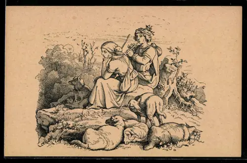 Künstler-AK Ludwig Richter: Der Müller und die Nixe, aus L. Bechsteins Märchenbuch